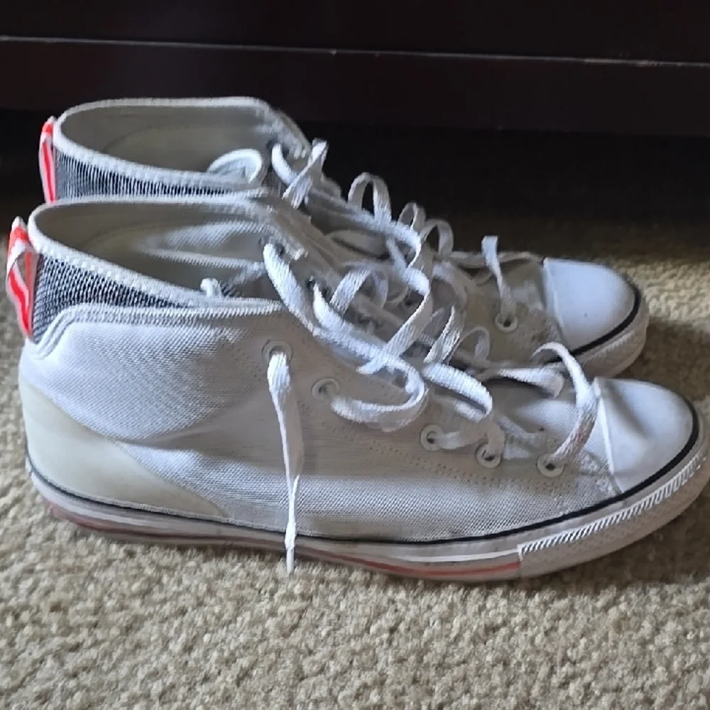 Converse White High-Top Canvas Sneakers with Black Trim - Picture 2 of 5